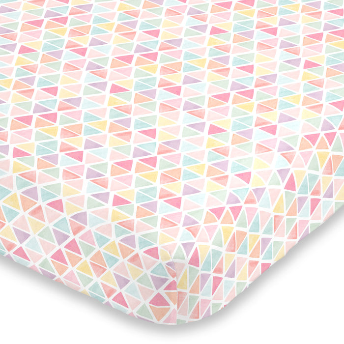 NoJo Watercolor Rainbow Mosaic Fitted Mini Crib Sheet