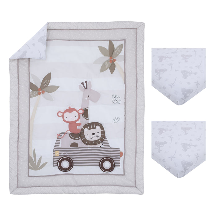 Little Love by NoJo Jungle Ride 3 Piece Nursery Mini Crib Bedding Set