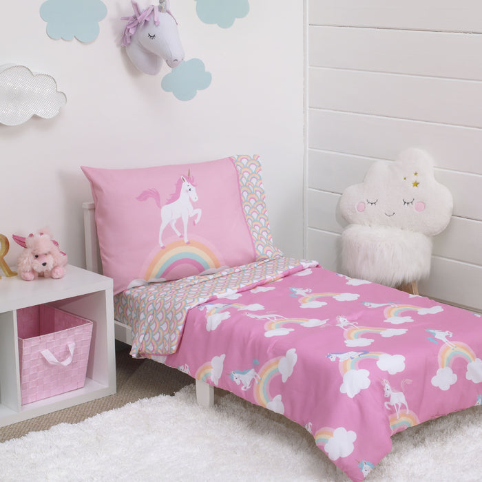 Everything Kids Rainbow Unicorn 4pc Toddler Bed Set