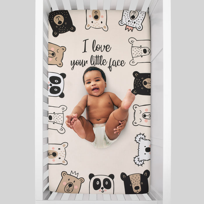 NoJo I Love Your Little Face Bears Photo Op Nursery Fitted Crib Sheet