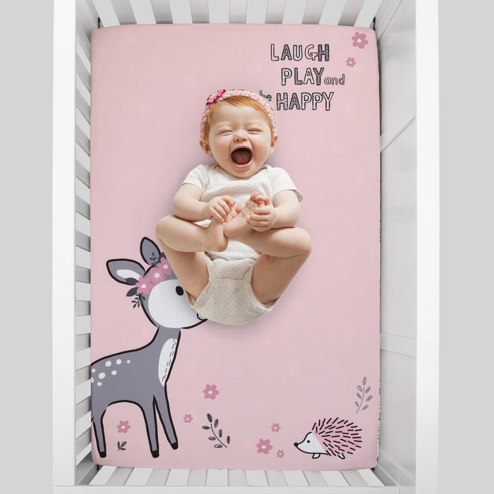 Little Love by NoJo Sweet Deer -Laugh Play & Be Happy Photo Op Fitted Mini Crib Sheet