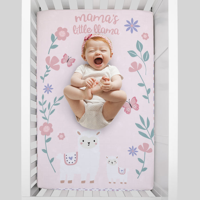 Little Love by NoJo Mama's Little Llama - Floral Photo Op Fitted Mini Crib Sheet