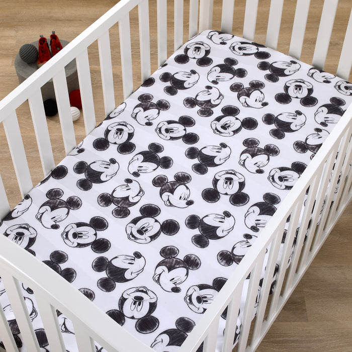 Disney Mickey Mouse Fitted Crib Sheet Charcoal Black and White Smiling Mickey