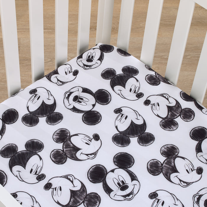 Disney Mickey Mouse Fitted Crib Sheet Charcoal Black and White Smiling Mickey