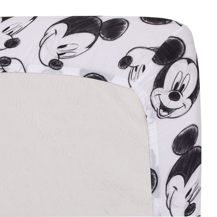 Disney Mickey Mouse Fitted Mini Crib Sheet Charcoal Black and White Smiling Mickey