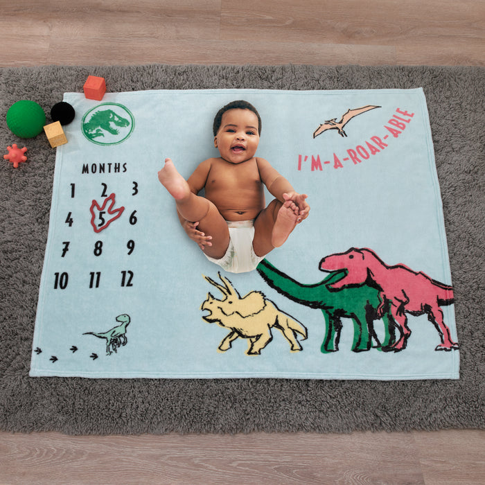 Jurassic World Dinosaur Milestone Baby Blanket