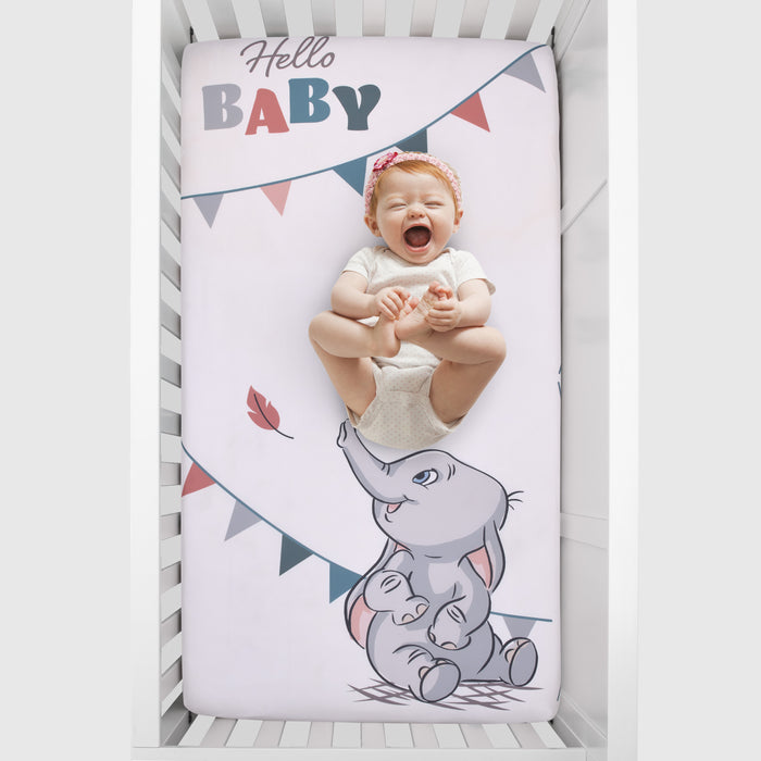 Disney Dumbo Gray Hello Baby Photo Op Fitted Crib Sheet