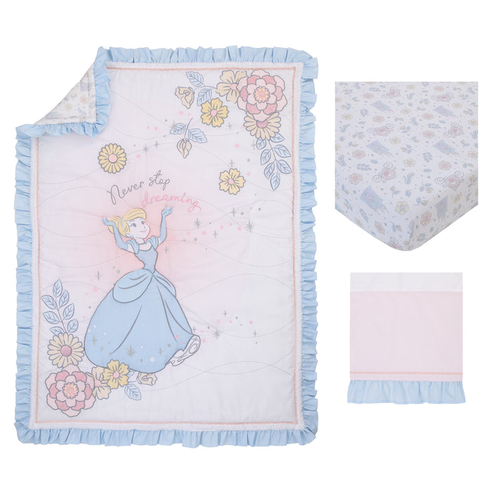 Disney Sweet Princess Cinderella 3 Piece Nursery Crib Bedding Set