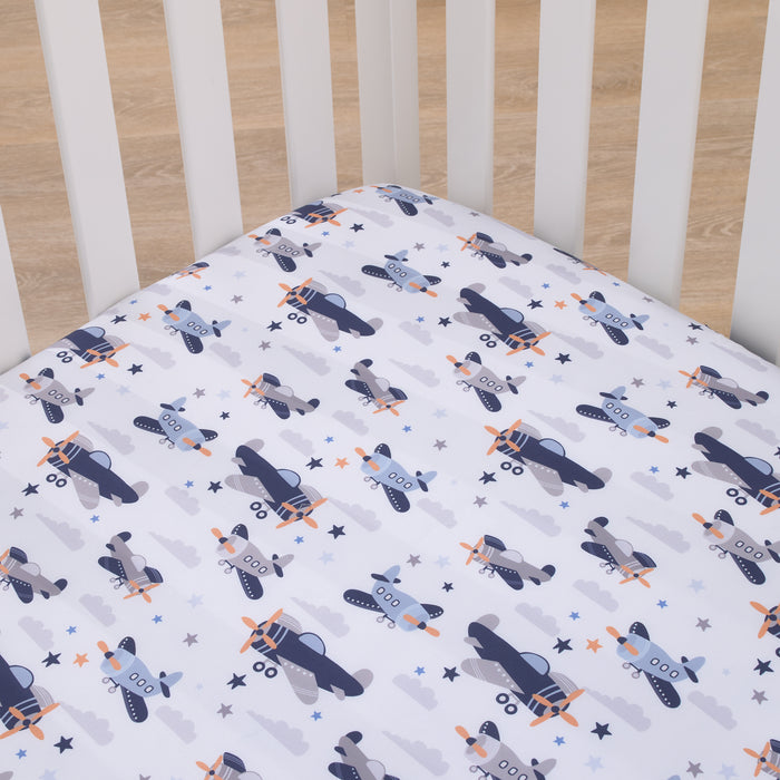 Little Love by NoJo Soar High Little One Airplanes, Clouds, and Stars Fitted Crib Sheet
