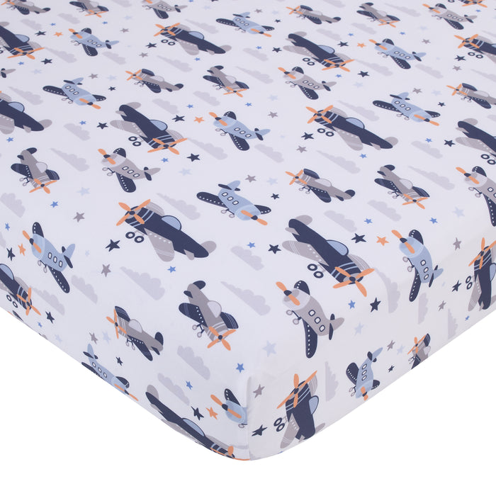 Little Love by NoJo Soar High Little One Airplanes, Clouds, and Stars Fitted Crib Sheet