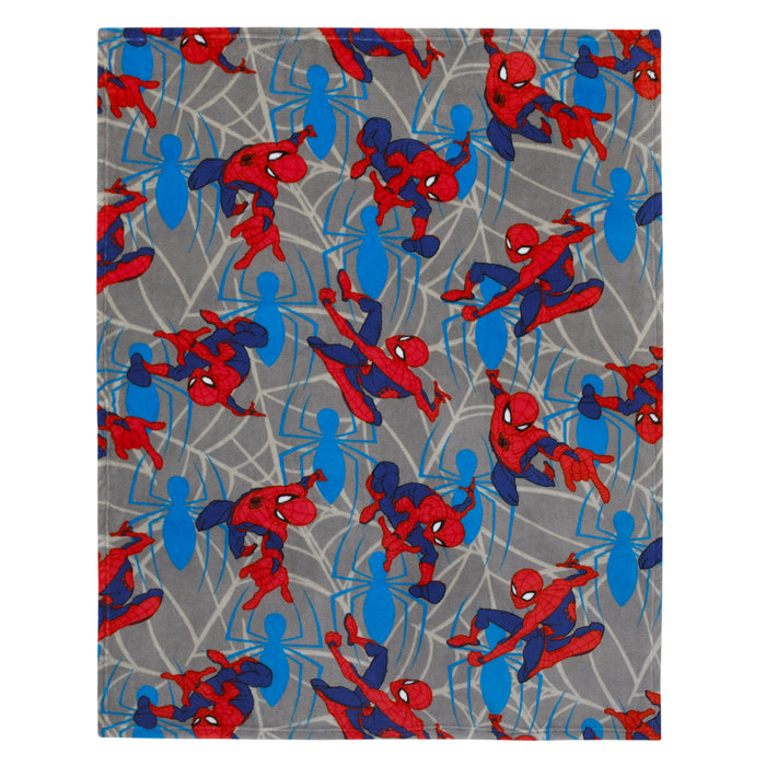 Marvel Spiderman to the Rescue Red, Gray, and Blue Super Soft Toddler Blanket