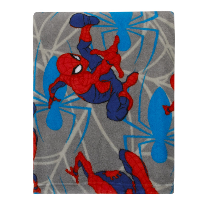 Marvel Spiderman to the Rescue Red, Gray, and Blue Super Soft Toddler Blanket