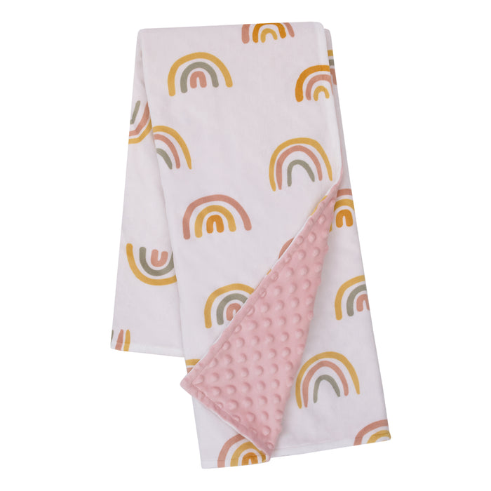 Little Love by NoJo Rainbow White, Pink, and Gold Super Soft Baby Blanket