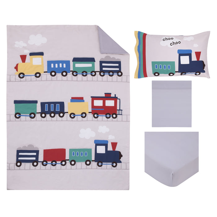 Everything Kids Choo Choo Train All Aboard 4pc Toddler Bed Set