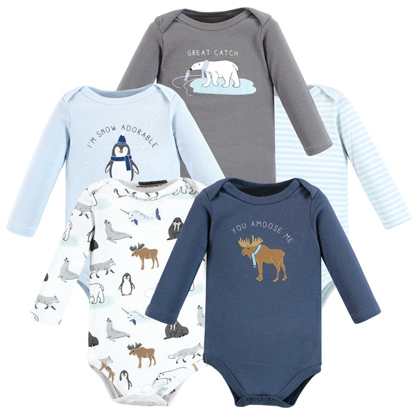 Hudson Baby 5-Pack Cotton Long-Sleeve Bodysuits, Arctic Animals