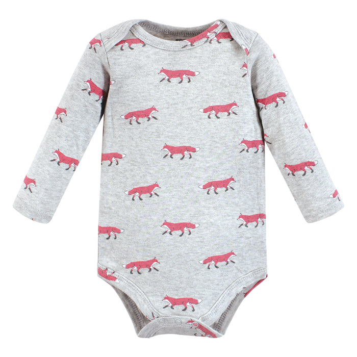 Hudson Baby Girl Cotton Long-Sleeve Bodysuits, Woodland Animals, 5-Pack
