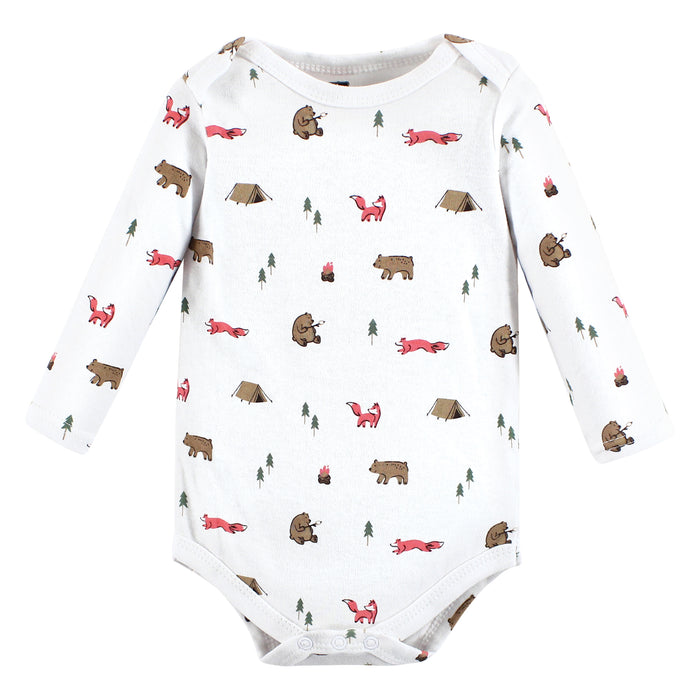 Hudson Baby Girls Cotton Long-Sleeve Bodysuits, Camping Animals, 5-Pack