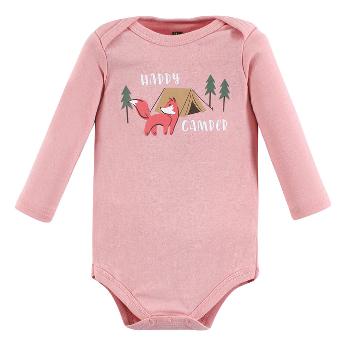 Hudson Baby Girls Cotton Long-Sleeve Bodysuits, Camping Animals, 5-Pack