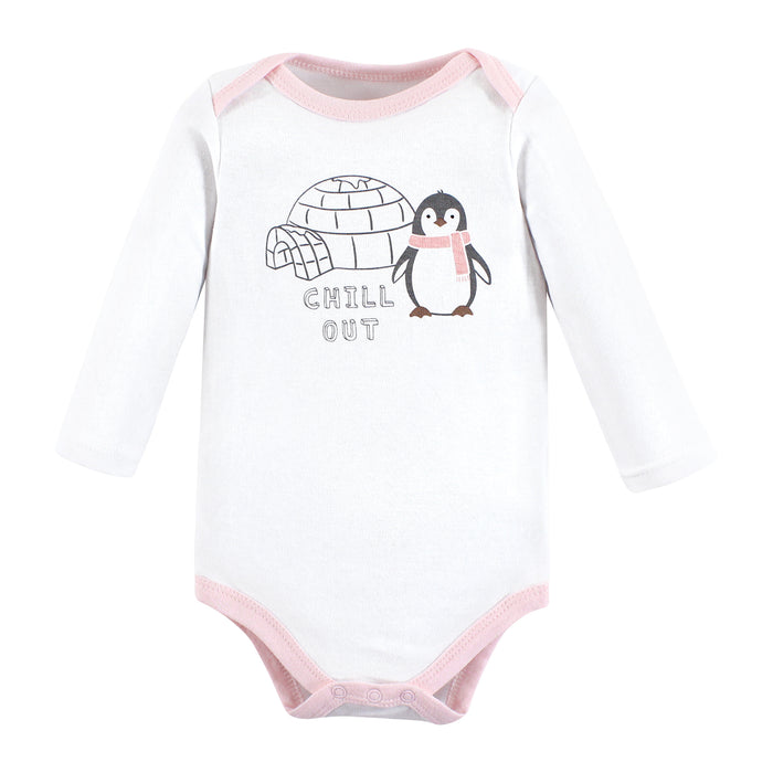 Hudson Baby Girls Cotton Long-Sleeve Bodysuits, Penguin, 5-Pack