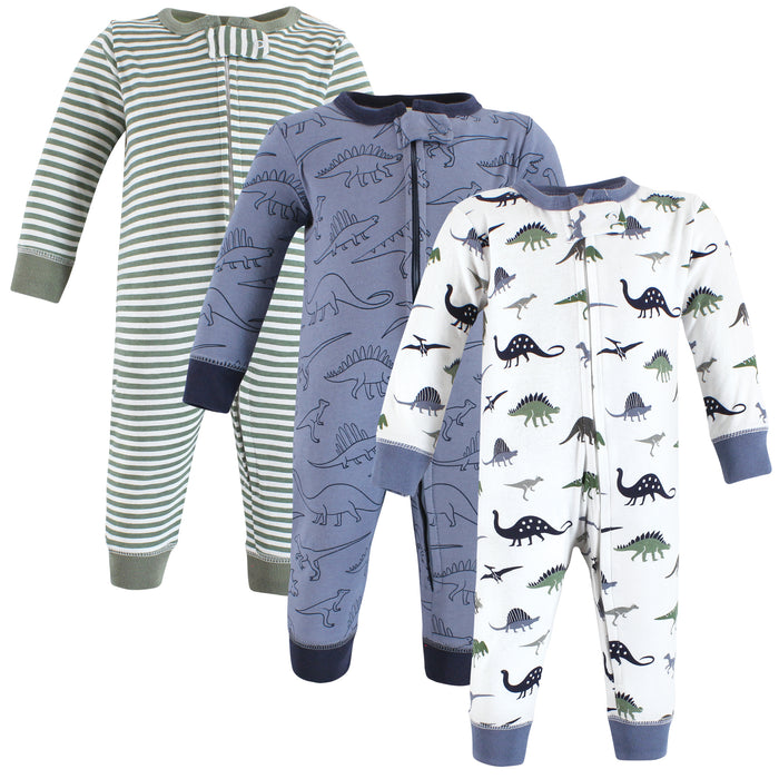 Hudson Baby Cotton Sleep and Play, Blue Green Dino 3-Pack