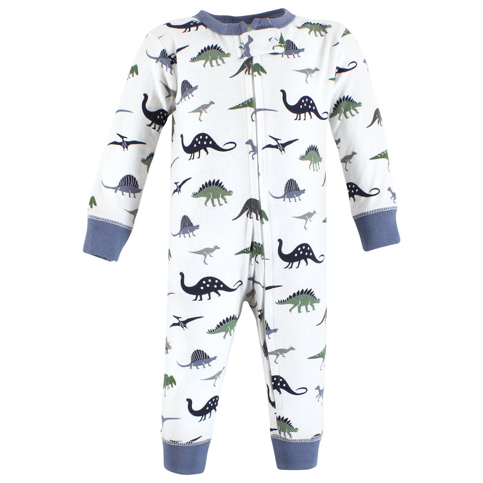 Hudson Baby Cotton Sleep and Play, Blue Green Dino 3-Pack