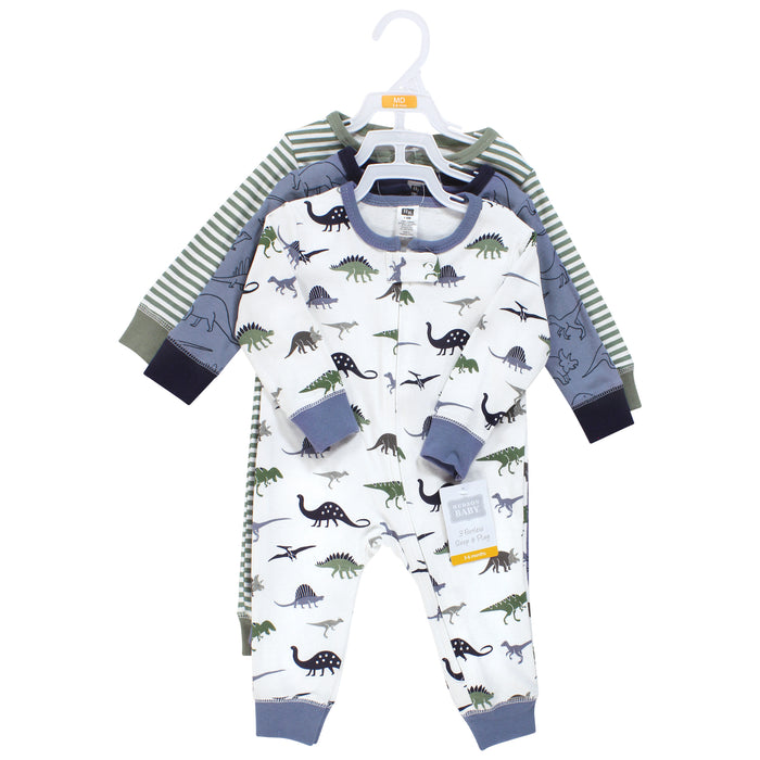 Hudson Baby Cotton Sleep and Play, Blue Green Dino 3-Pack