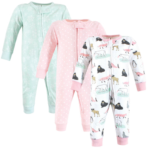 Hudson Baby Girl Cotton Sleep and Play, Arctic Animals, 3-Pack