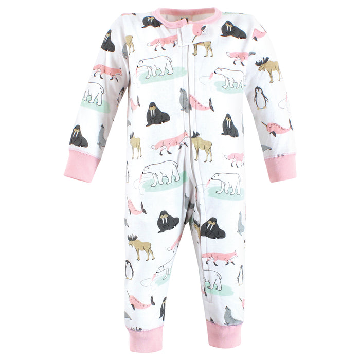 Hudson Baby Girl Cotton Sleep and Play, Arctic Animals, 3-Pack