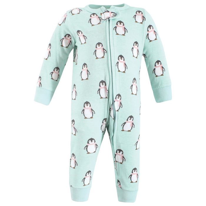 Hudson Baby Girl Cotton Sleep and Play, Penguin, 3-Pack