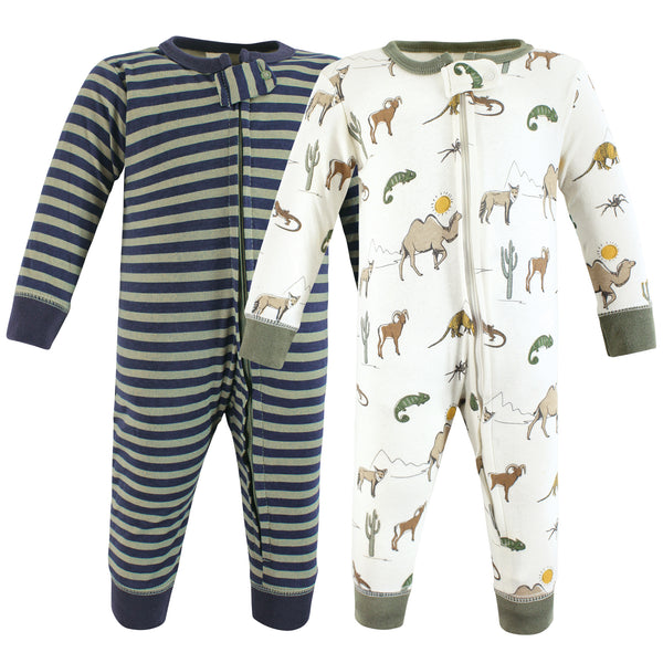 Hudson Baby Boy Cotton Sleep and Play, Desert Animals 2-Pack