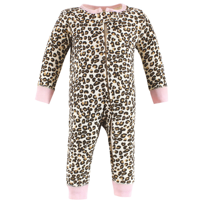 Hudson Baby Girl Cotton Sleep and Play, Safari Leopard, 2-Pack