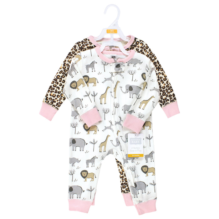 Hudson Baby Girl Cotton Sleep and Play, Safari Leopard, 2-Pack