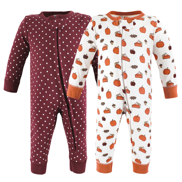 Hudson Baby Girl Cotton Sleep and Play, Pumpkin 2-Pack