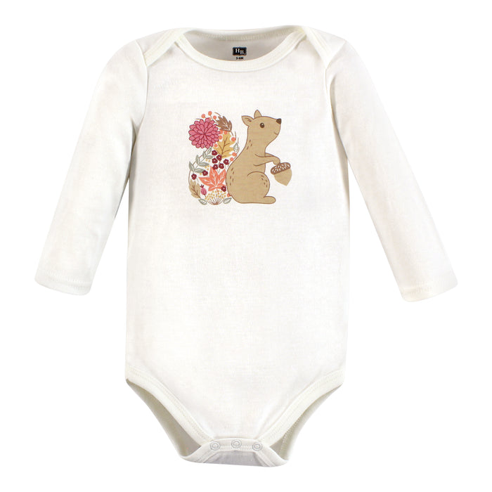 Hudson Baby Girl Cotton Long-Sleeve Bodysuits, Fall Squirrel 7-Pack