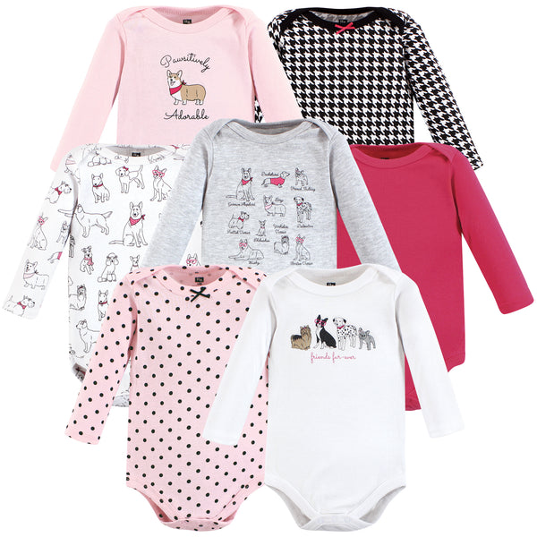 Hudson Baby Girl Cotton Long-Sleeve Bodysuits, Girl Dogs 7-Pack