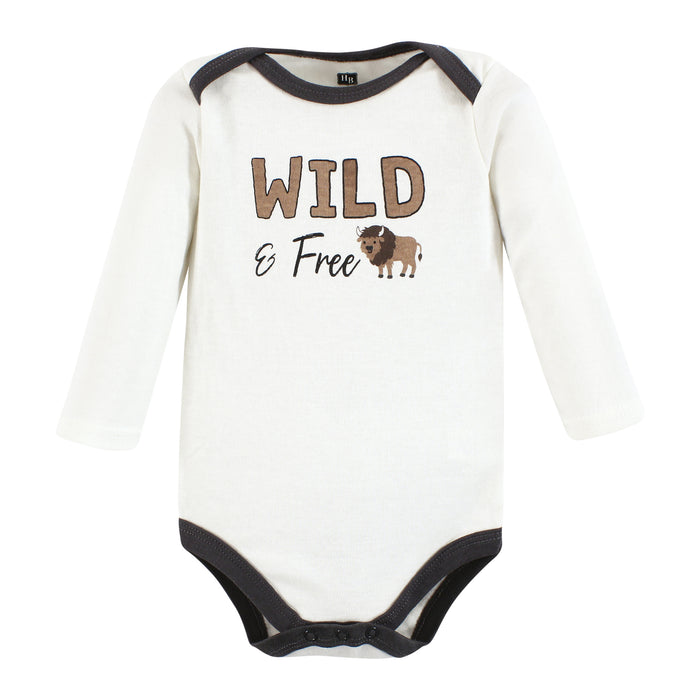 Hudson Baby Infant Boy Cotton Long-Sleeve Bodysuits, Wild Buffalo 7-Pack