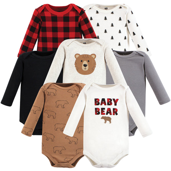 Hudson Baby Infant Boy Cotton Long-Sleeve Bodysuits, Brown Bear 7-Pack