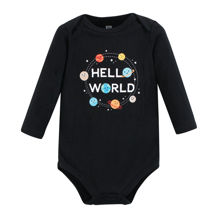Hudson Baby Cotton Long-Sleeve Bodysuits, Happy Planets 7-Pack