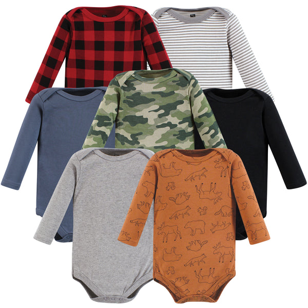 Hudson Baby Infant Boy Cotton Long-Sleeve Bodysuits, Into The Woods Prints 7-Pack