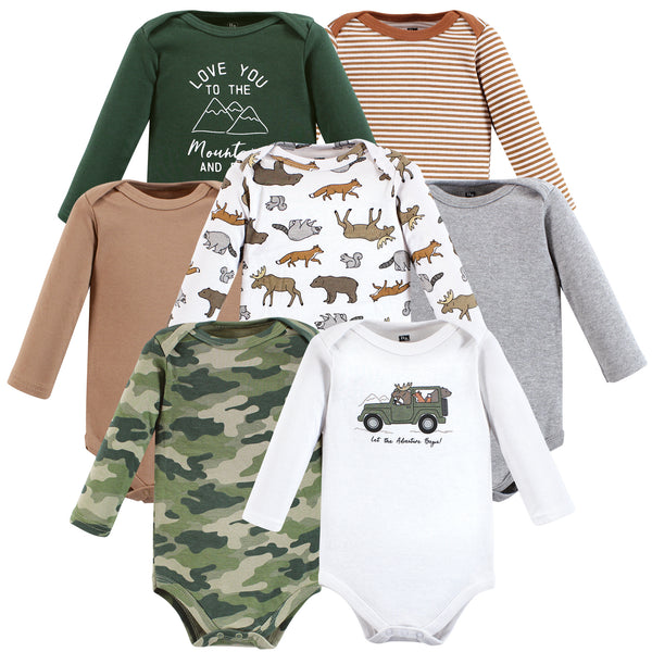 Hudson Baby Infant Boy Cotton Long-Sleeve Bodysuits, Animal Adventure 7-Pack