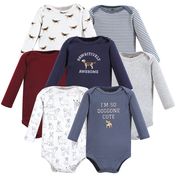 Hudson Baby Infant Boy Cotton Long-Sleeve Bodysuits, Boy Dogs 7-Pack