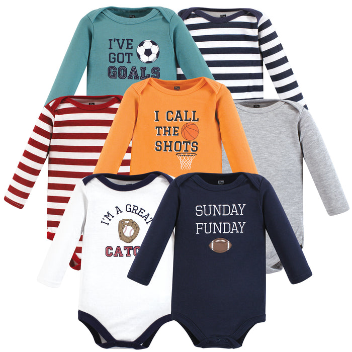 Hudson Baby Cotton Long-Sleeve Bodysuits, Sports Stripes 7-Pack