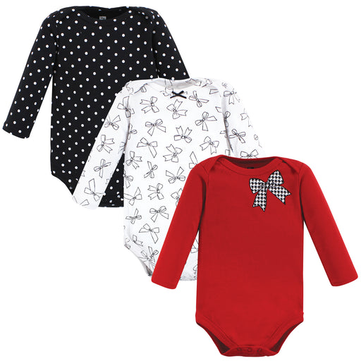 Hudson Baby Girl Cotton Long-Sleeve Bodysuits, Winter Bows 3 Pack