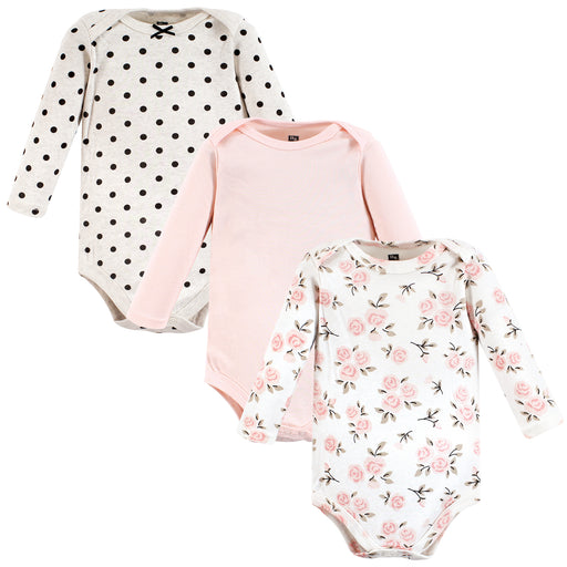 Hudson Baby Girl Cotton Long-Sleeve Bodysuits, Cinnamon Pink Prints 3-Pack