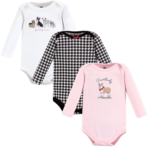 Hudson Baby Girl Cotton Long-Sleeve Bodysuits, Girl Dogs 3-Pack