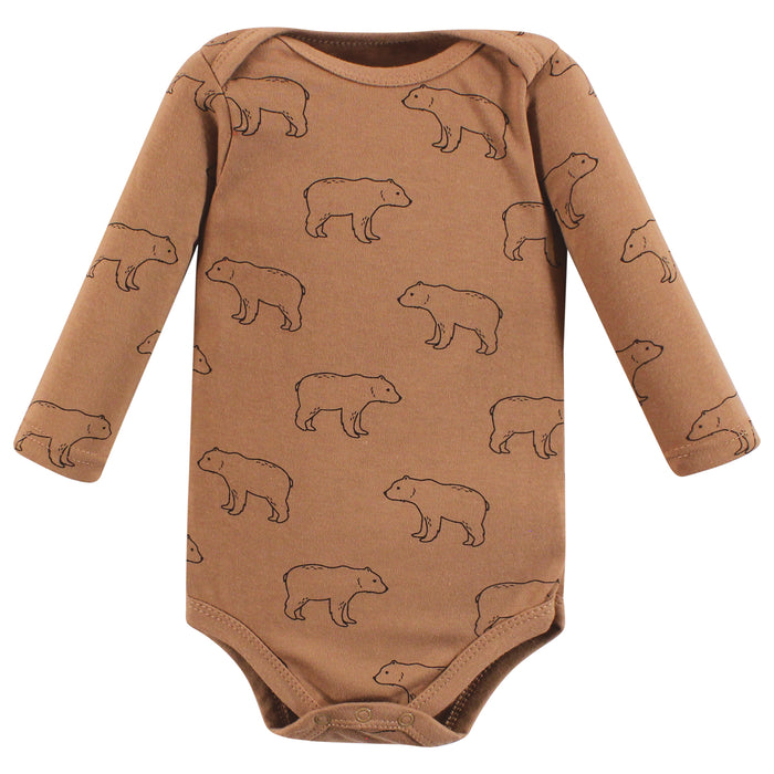 Hudson Baby Infant Boy Cotton Long-Sleeve Bodysuits, Brown Bear 3-Pack