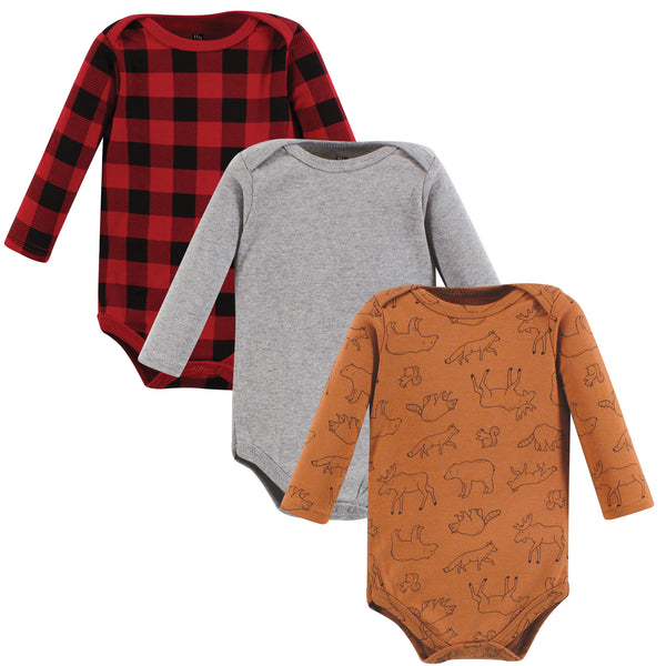 Hudson Baby Infant Boy Cotton Long-Sleeve Bodysuits, Into The Woods Prints 3-Pack