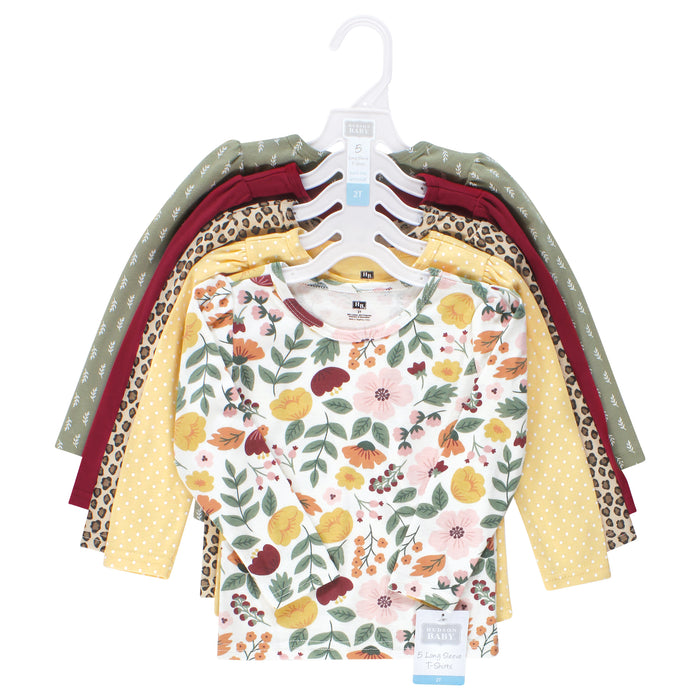 Hudson Baby Girl Long Sleeve T-Shirts, Fall Botanical, 5-Pack