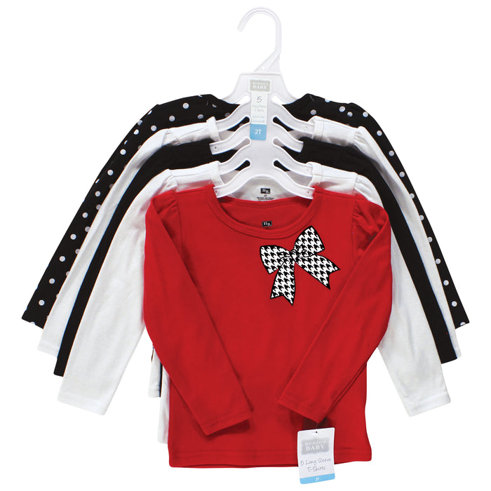 Hudson Baby Girl Long Sleeve T-Shirts, Houndstooth Red, 5-Pack