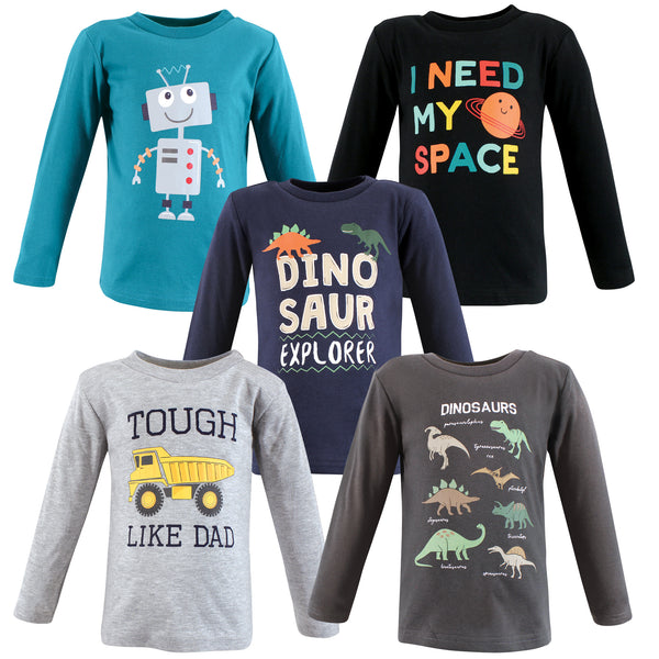 Hudson Baby Infant and Toddler Boy Long Sleeve T-Shirts, Dino Truck Robot